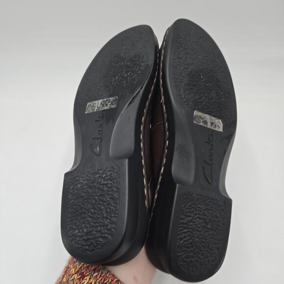 Clarks Shoes Mules Clogs Brown 9M Leather Slip On Comfort Career Casual - Picture 5 of 6